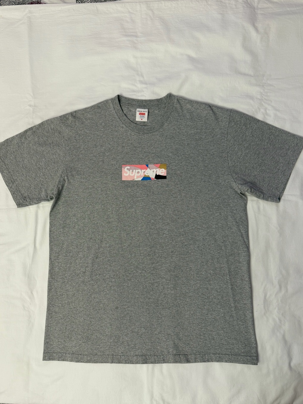 Supreme x Emilio Pucci Box Logo Tee, Gray, Size Medium, Crew Neck